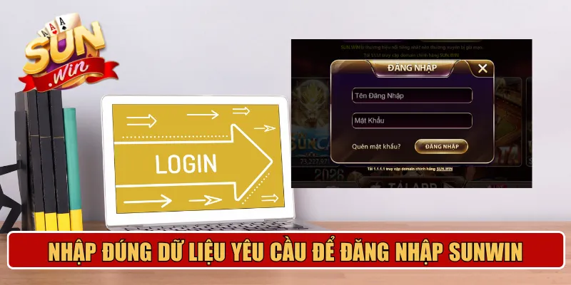 Nhập đúng dữ liệu như hệ thống yêu cầu để đăng nhập Sunwin